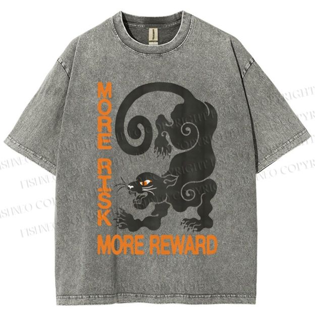 Unisex Risk Reward Black Leopard Printed Washed Tee