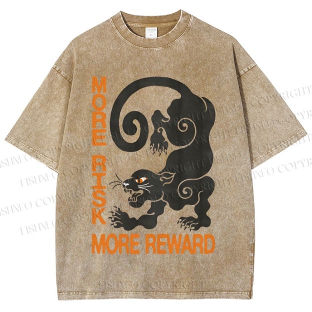 Unisex Risk Reward Black Leopard Printed Washed Tee