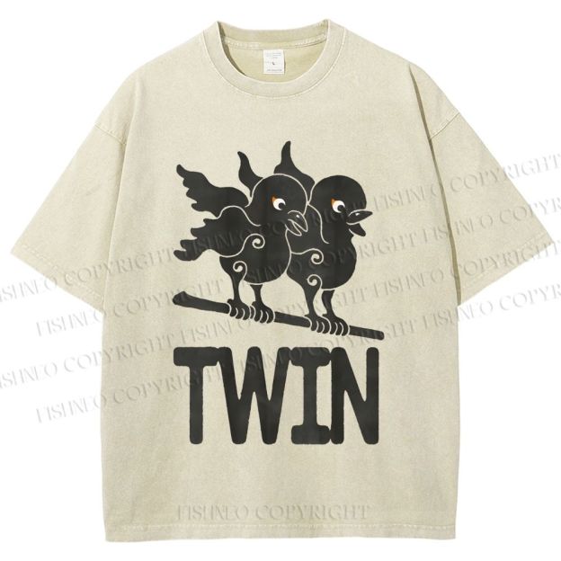 Unisex Bird Printed Washed Tee