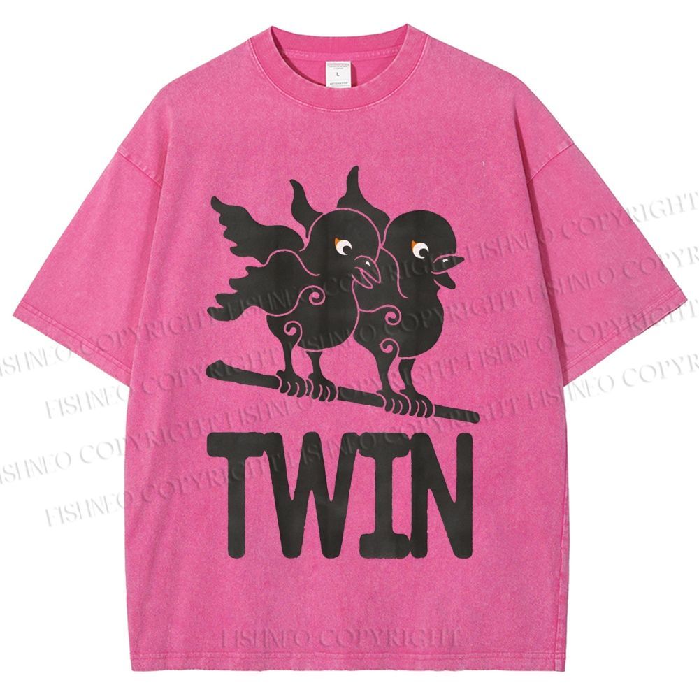 Unisex Bird Printed Washed Tee