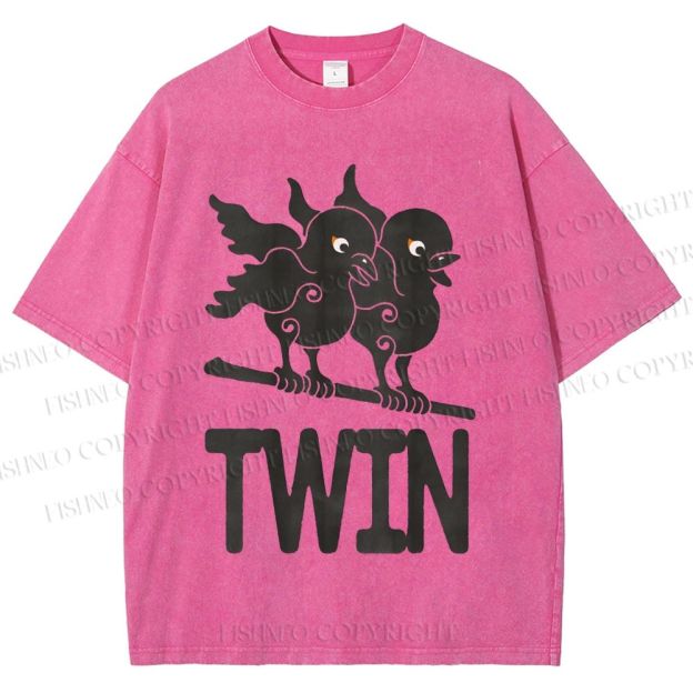 Unisex Bird Printed Washed Tee