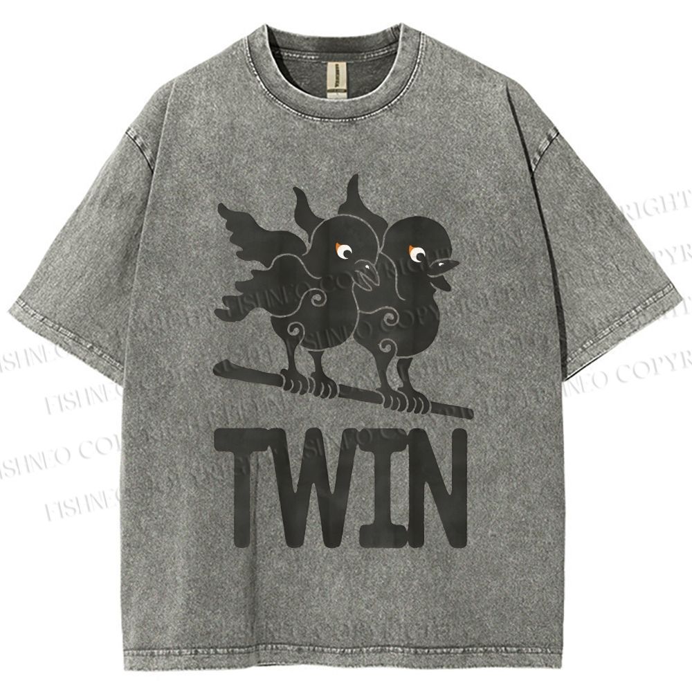 Unisex Bird Printed Washed Tee