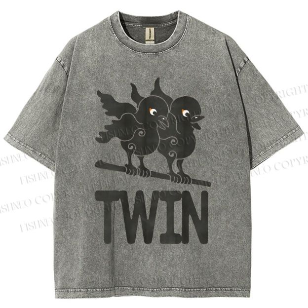 Unisex Bird Printed Washed Tee