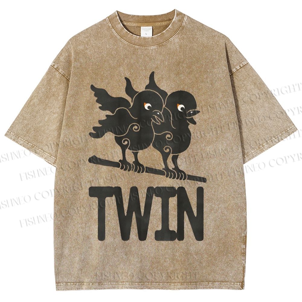 Unisex Bird Printed Washed Tee