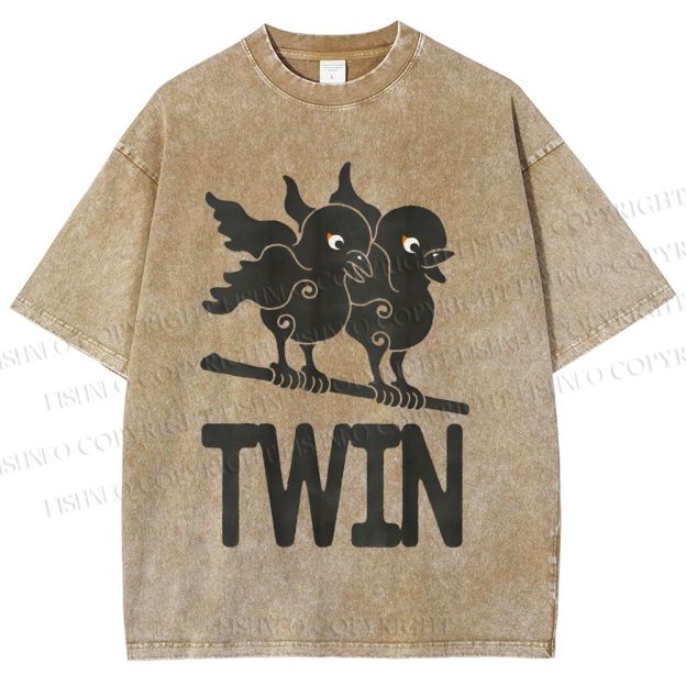 Unisex Bird Printed Washed Tee