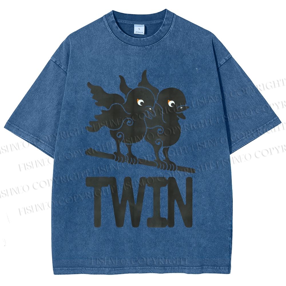Unisex Bird Printed Washed Tee