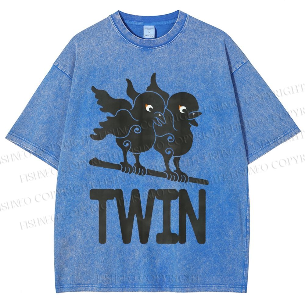 Unisex Bird Printed Washed Tee