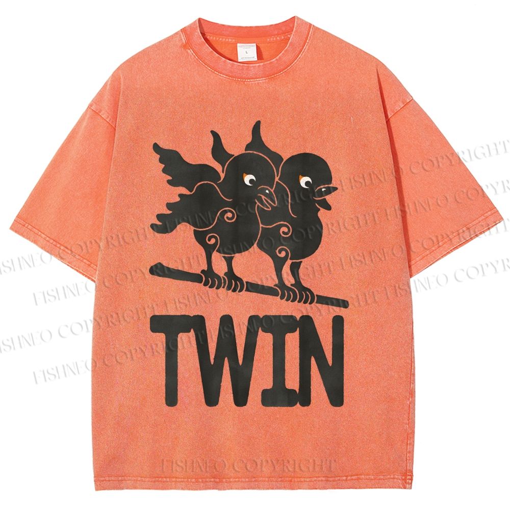 Unisex Bird Printed Washed Tee
