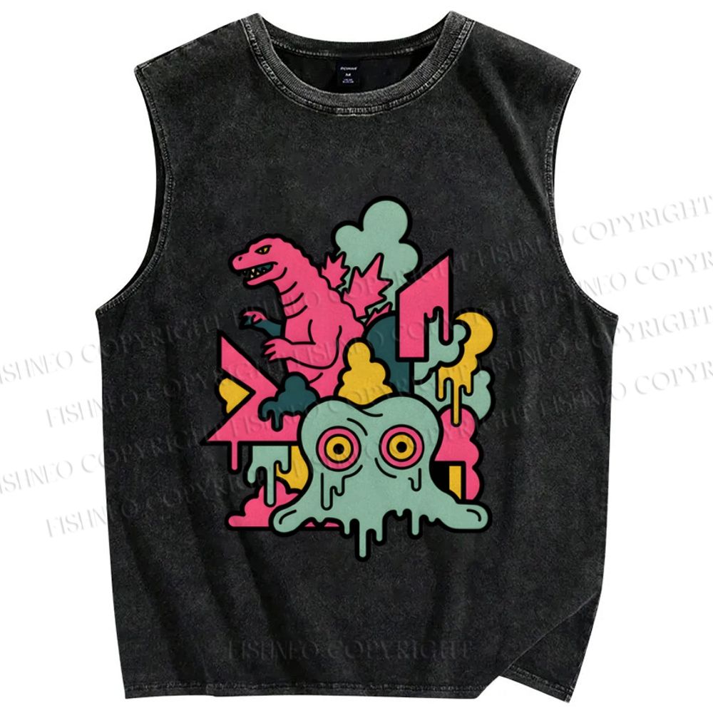 Unisex Godzilla vs Smog Monster Printed Washed Tank Top
