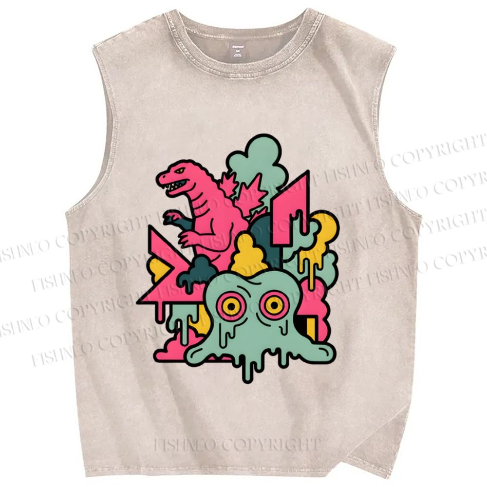 Unisex Godzilla vs Smog Monster Printed Washed Tank Top