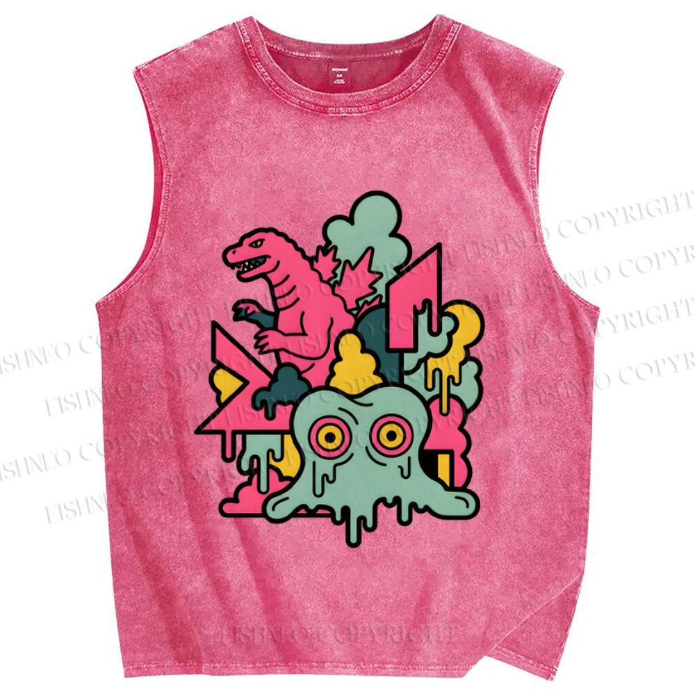 Unisex Godzilla vs Smog Monster Printed Washed Tank Top