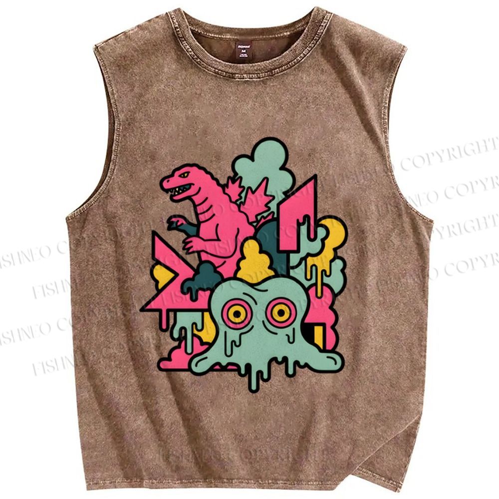 Unisex Godzilla vs Smog Monster Printed Washed Tank Top