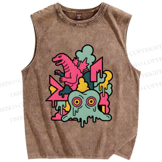 Unisex Godzilla vs Smog Monster Printed Washed Tank Top