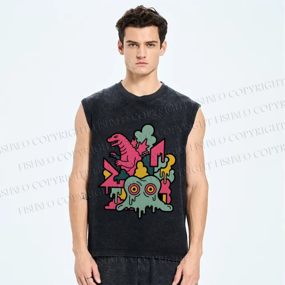 Unisex Godzilla vs Smog Monster Printed Washed Tank Top