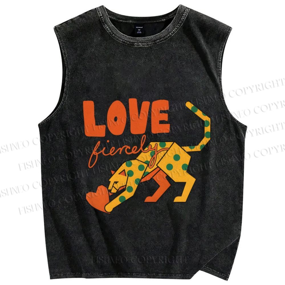 Unisex Panther in Love Printed Washed Tank Top