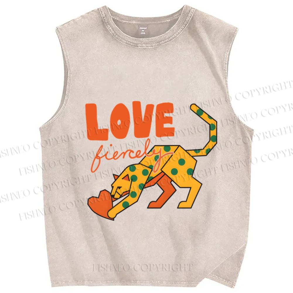 Unisex Panther in Love Printed Washed Tank Top