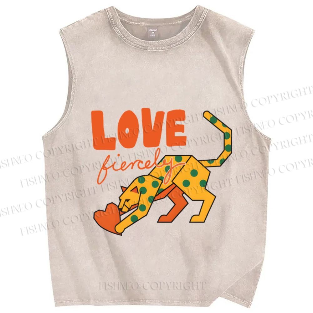 Unisex Panther in Love Printed Washed Tank Top