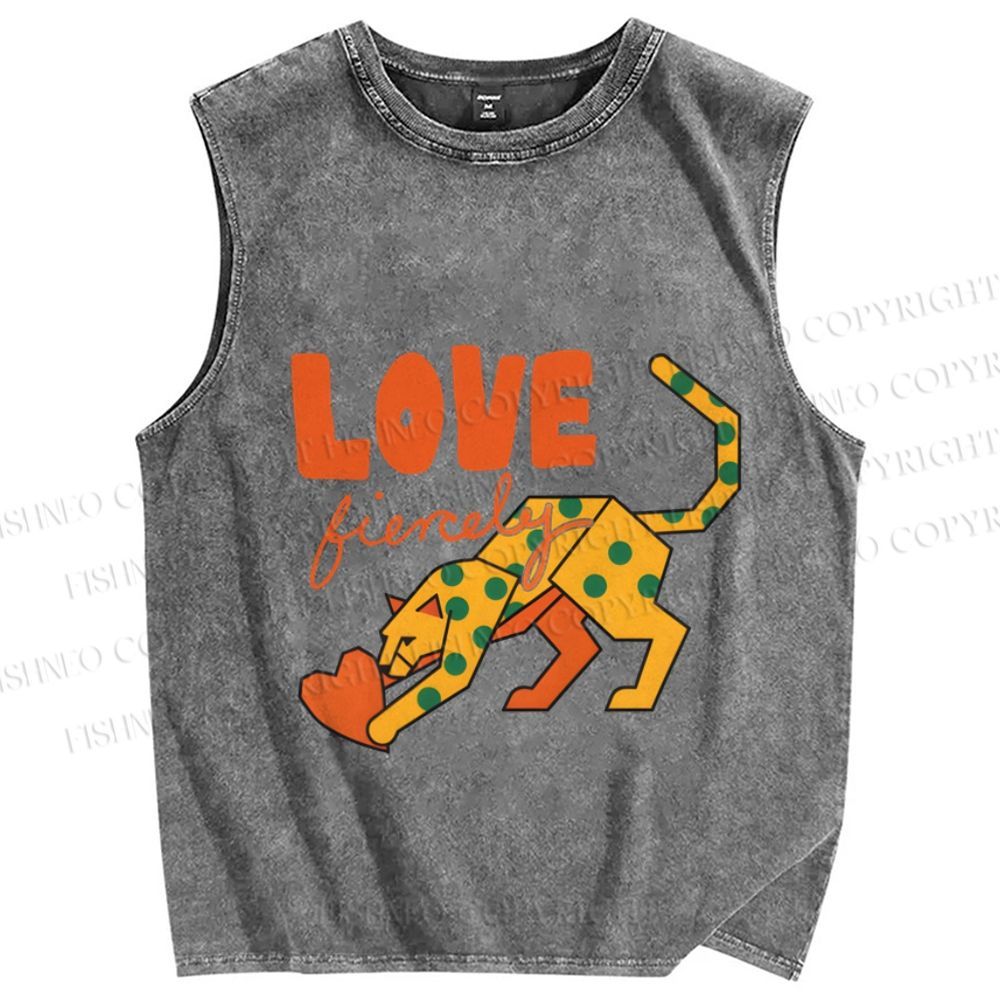 Unisex Panther in Love Printed Washed Tank Top