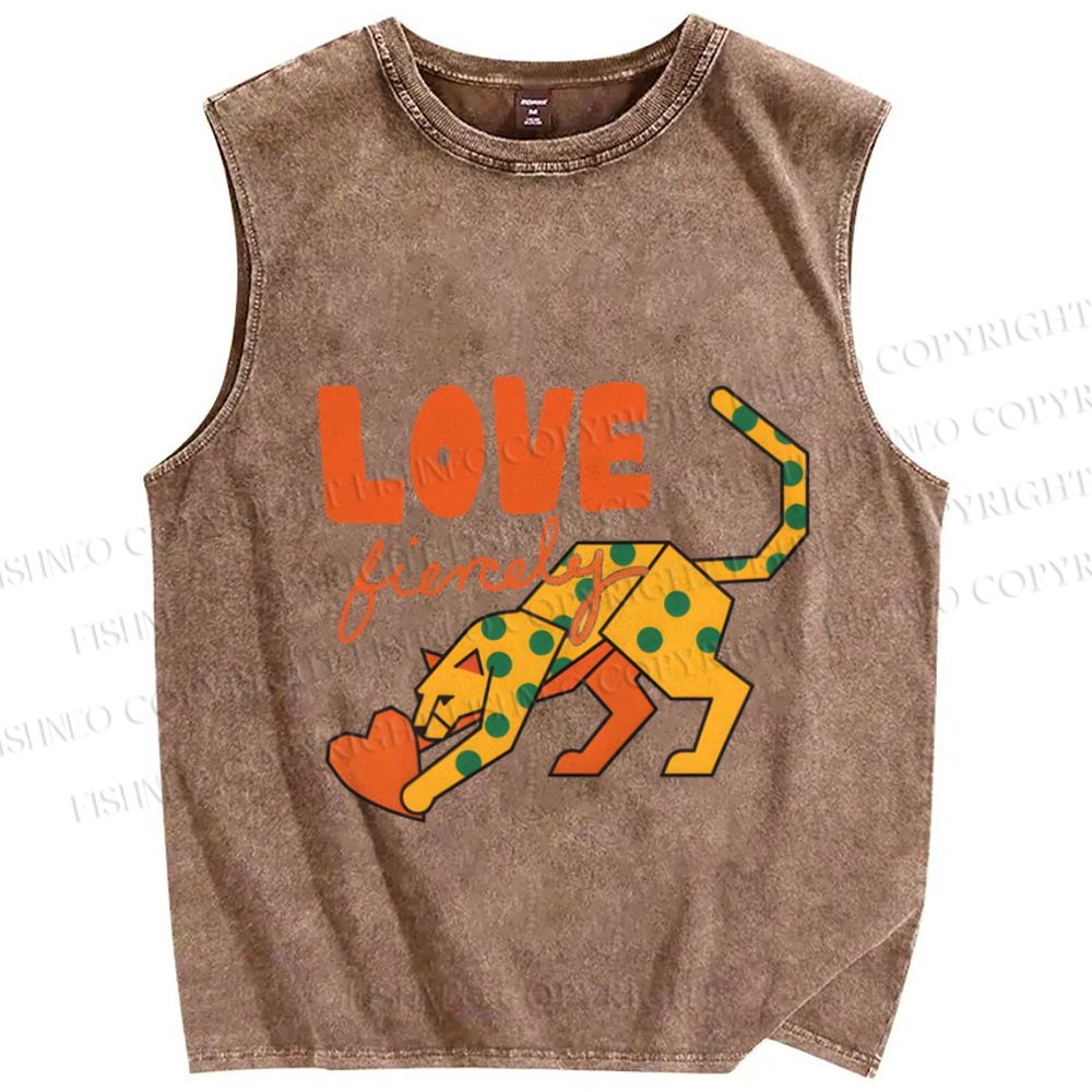 Unisex Panther in Love Printed Washed Tank Top