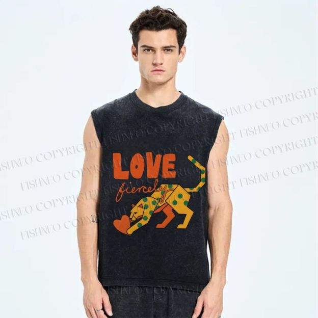 Unisex Panther in Love Printed Washed Tank Top