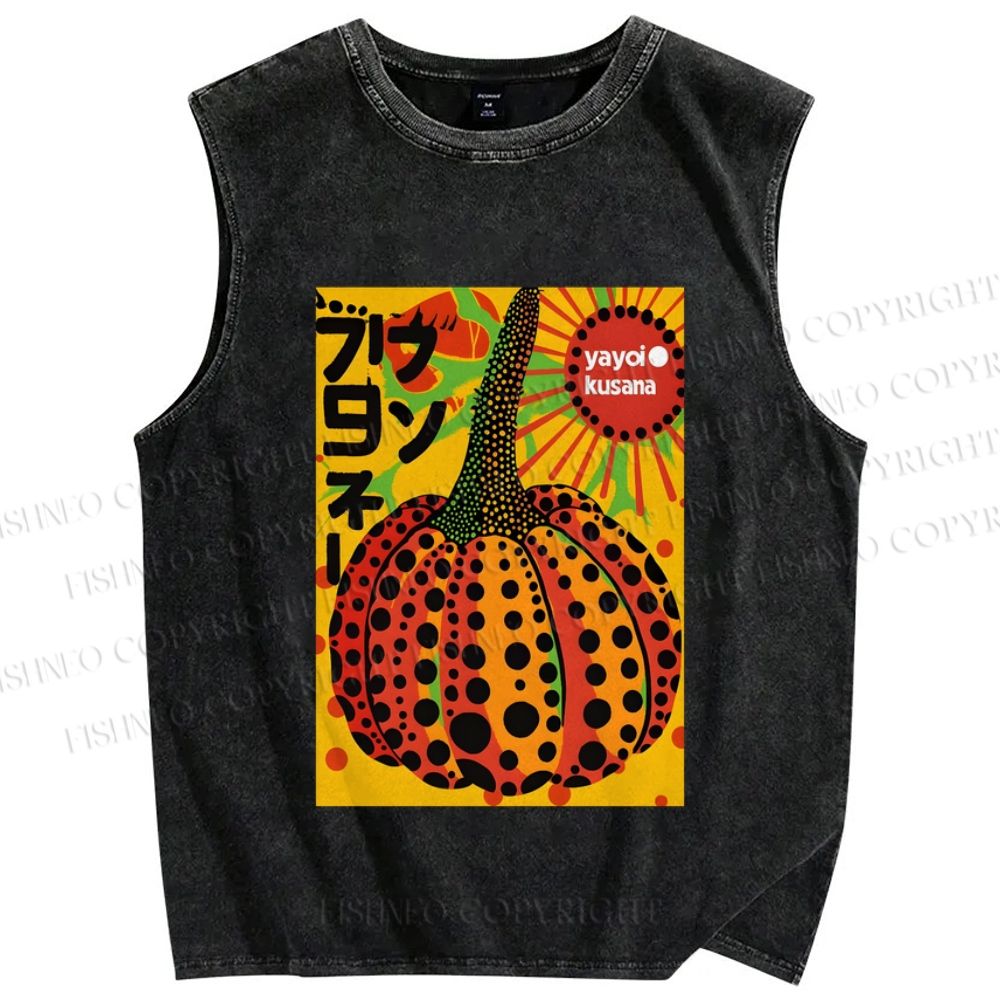 Unisex Yayoi Kusama Pumpkin Printed Washed Tank Top