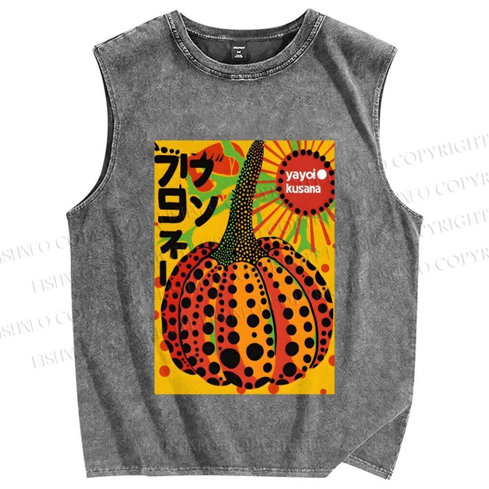 Unisex Yayoi Kusama Pumpkin Printed Washed Tank Top