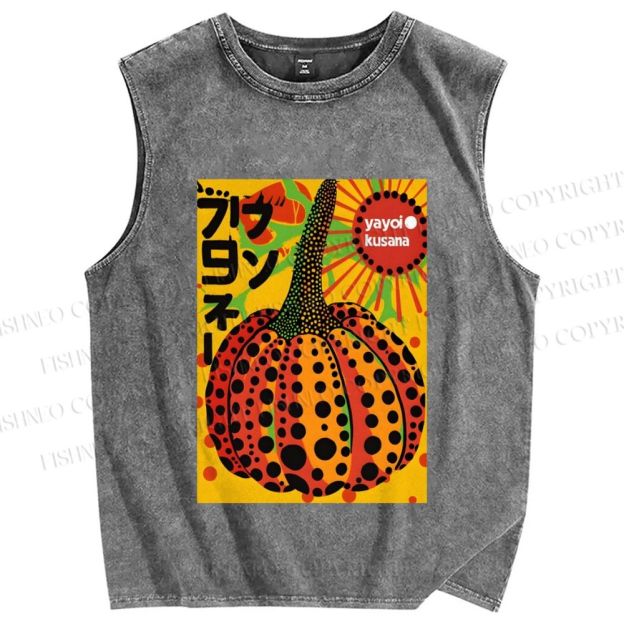 Unisex Yayoi Kusama Pumpkin Printed Washed Tank Top