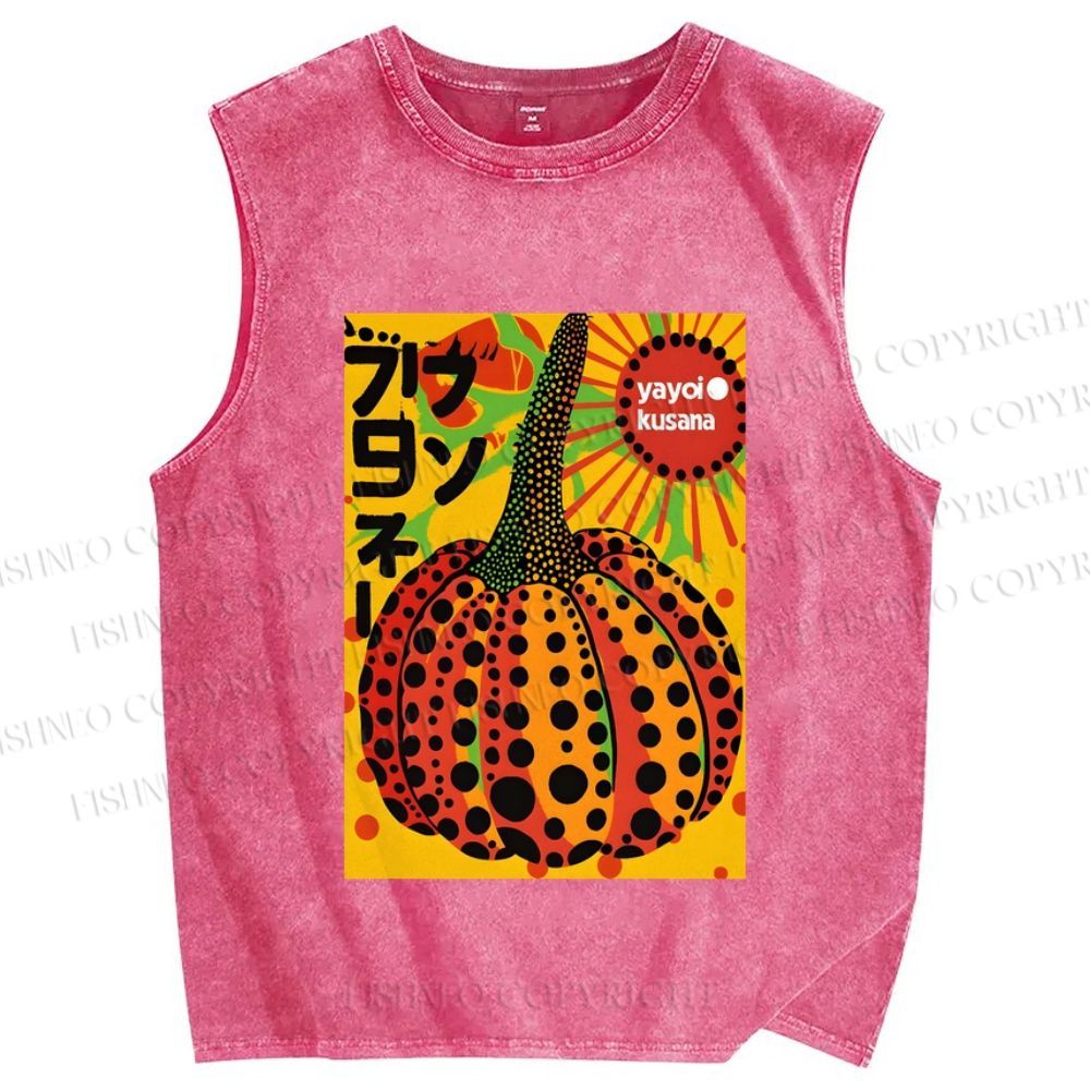 Unisex Yayoi Kusama Pumpkin Printed Washed Tank Top