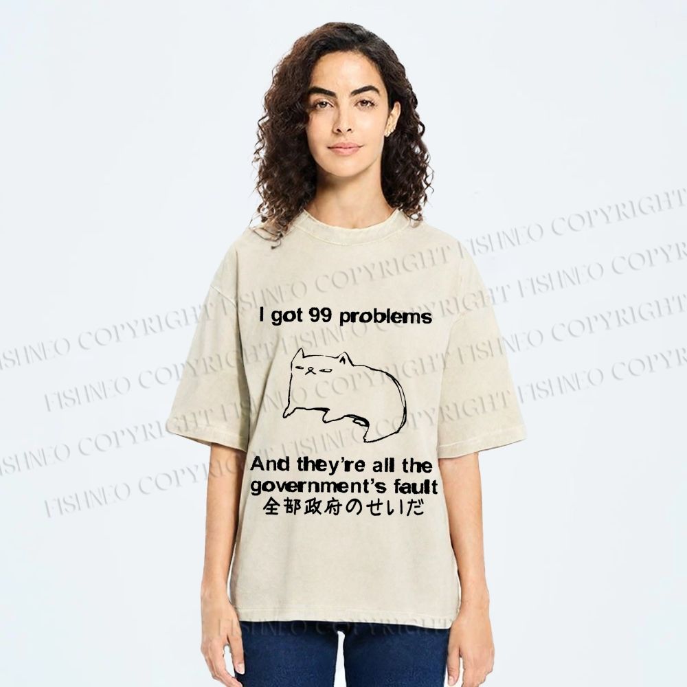 Unisex 99 Problems are All The Goverment's Fault Cat Printed Washed Tee