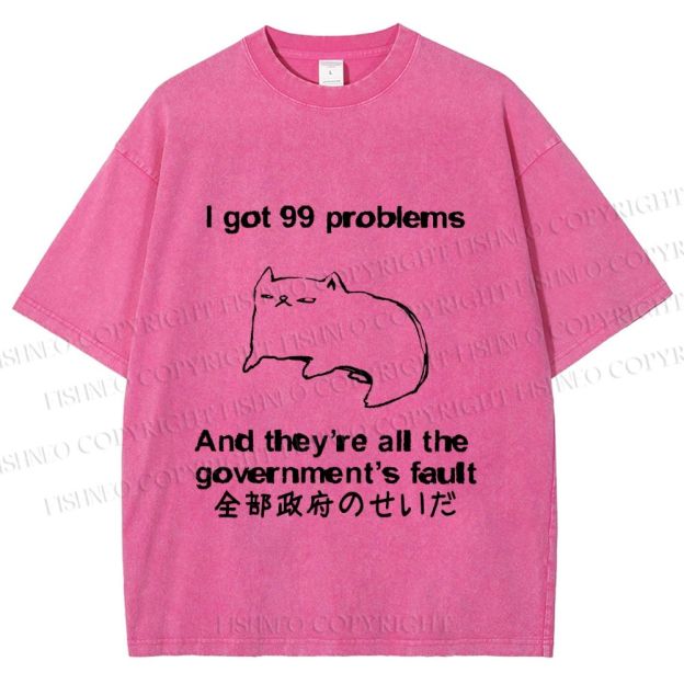 Unisex 99 Problems are All The Goverment's Fault Cat Printed Washed Tee