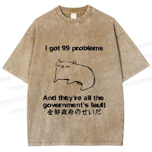 Unisex 99 Problems are All The Goverment's Fault Cat Printed Washed Tee