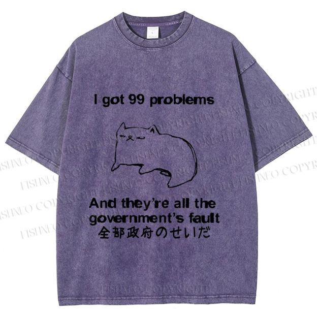 Unisex 99 Problems are All The Goverment's Fault Cat Printed Washed Tee