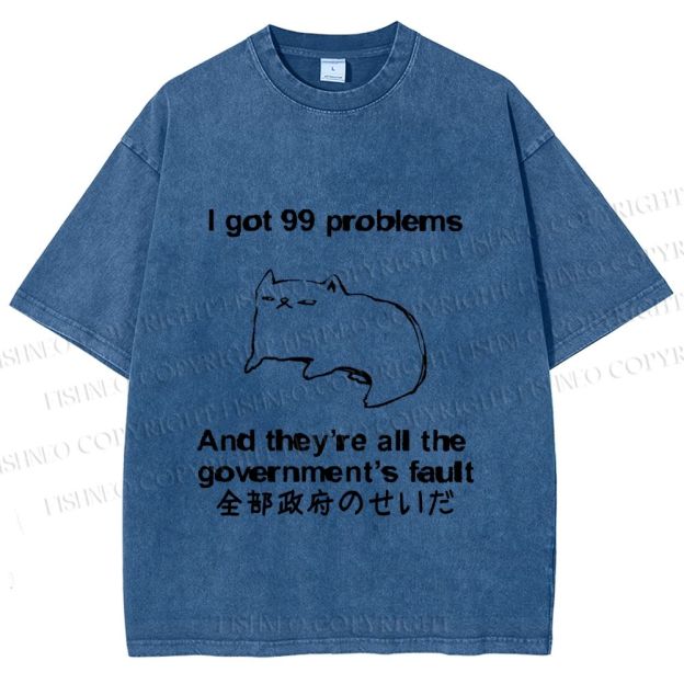 Unisex 99 Problems are All The Goverment's Fault Cat Printed Washed Tee