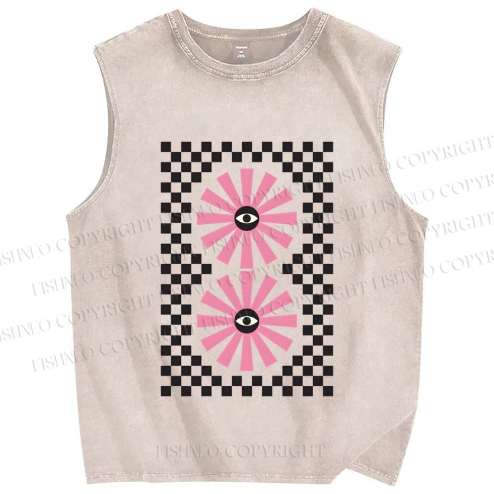 Unisex Art Geometric Eyes Printed Washed Tank Top