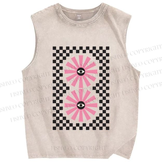 Unisex Art Geometric Eyes Printed Washed Tank Top
