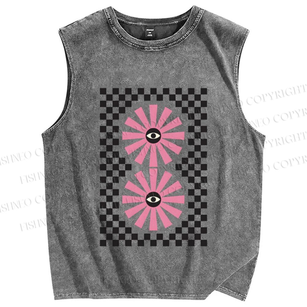 Unisex Art Geometric Eyes Printed Washed Tank Top