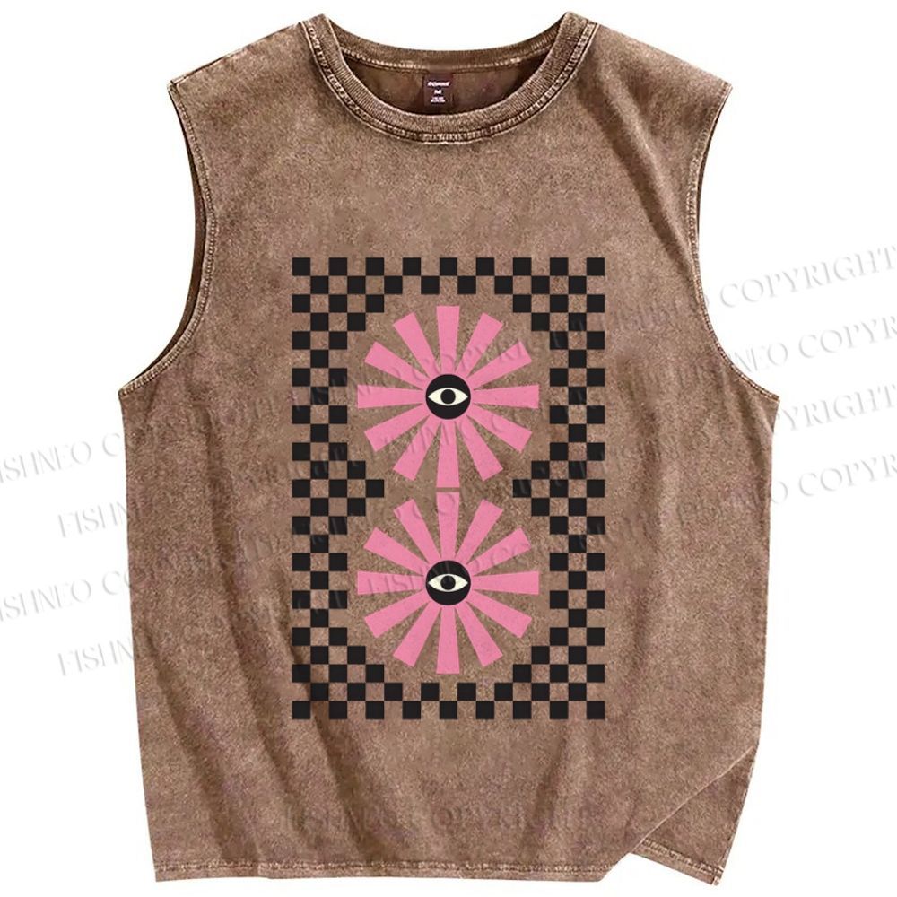 Unisex Art Geometric Eyes Printed Washed Tank Top