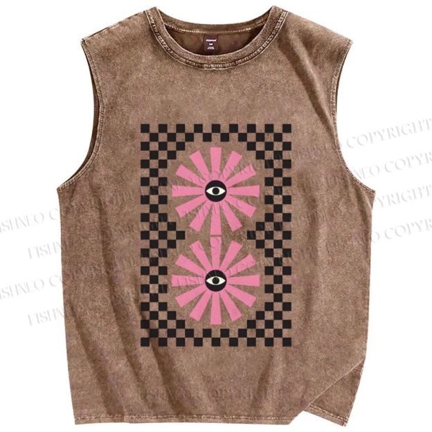 Unisex Art Geometric Eyes Printed Washed Tank Top