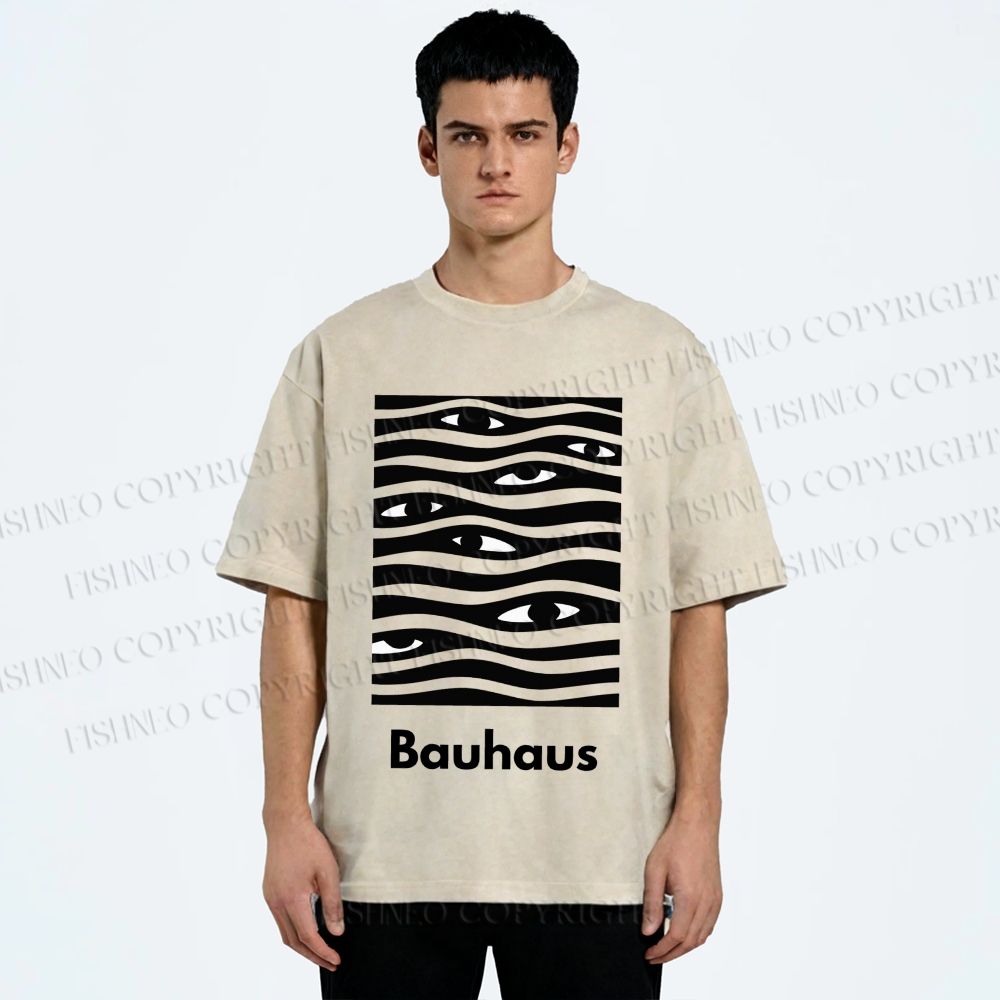 Unisex Bauhaus Wave Eyes Printed Washed Tee
