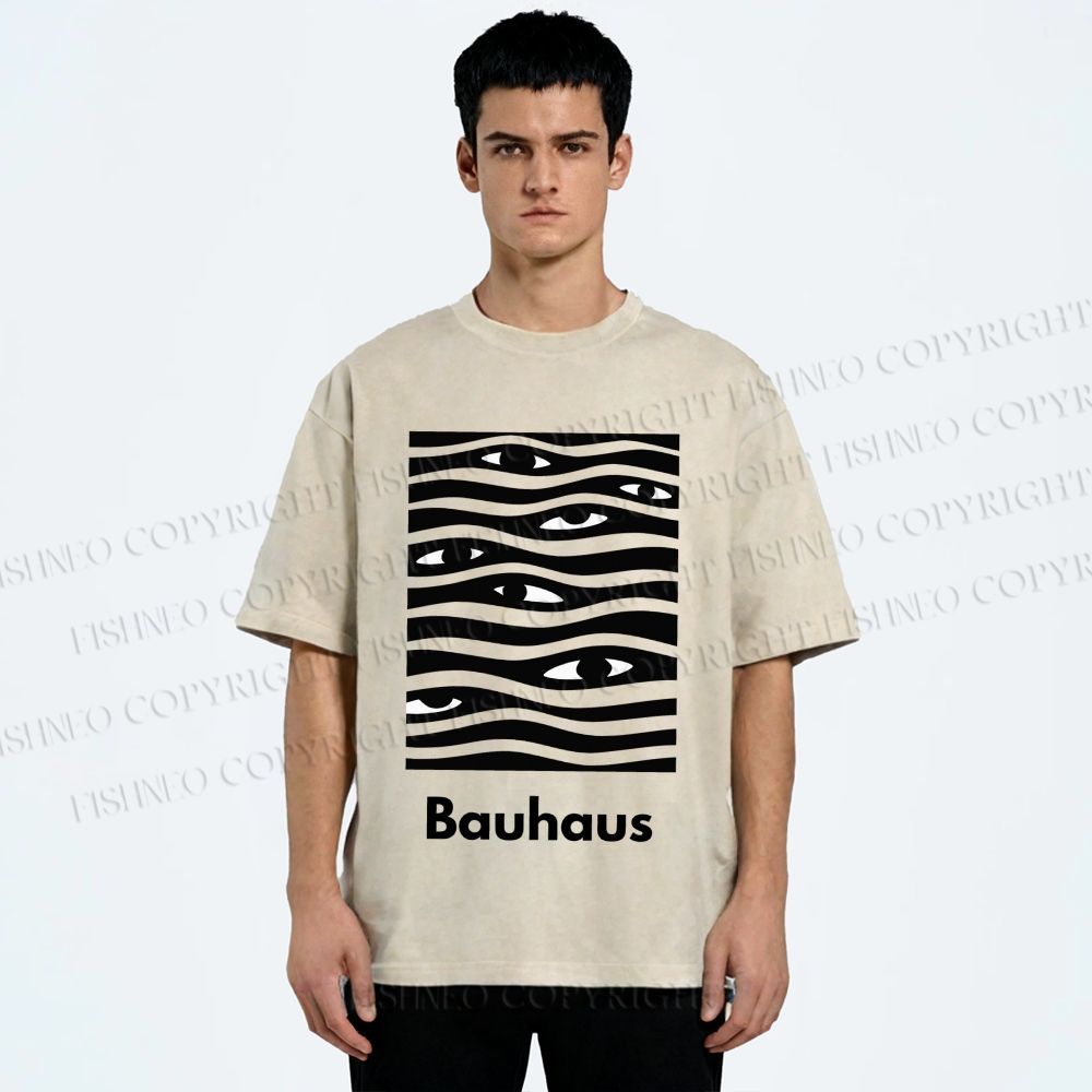 Unisex Bauhaus Wave Eyes Printed Washed Tee