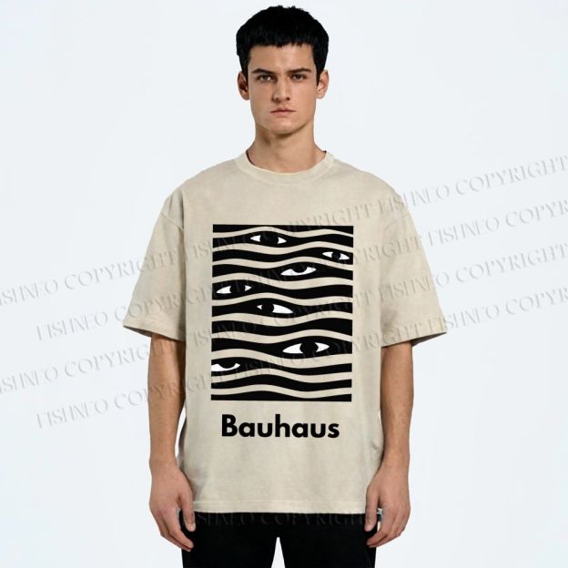 Unisex Bauhaus Wave Eyes Printed Washed Tee