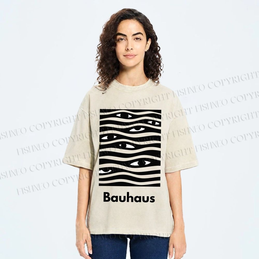 Unisex Bauhaus Wave Eyes Printed Washed Tee