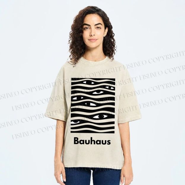 Unisex Bauhaus Wave Eyes Printed Washed Tee