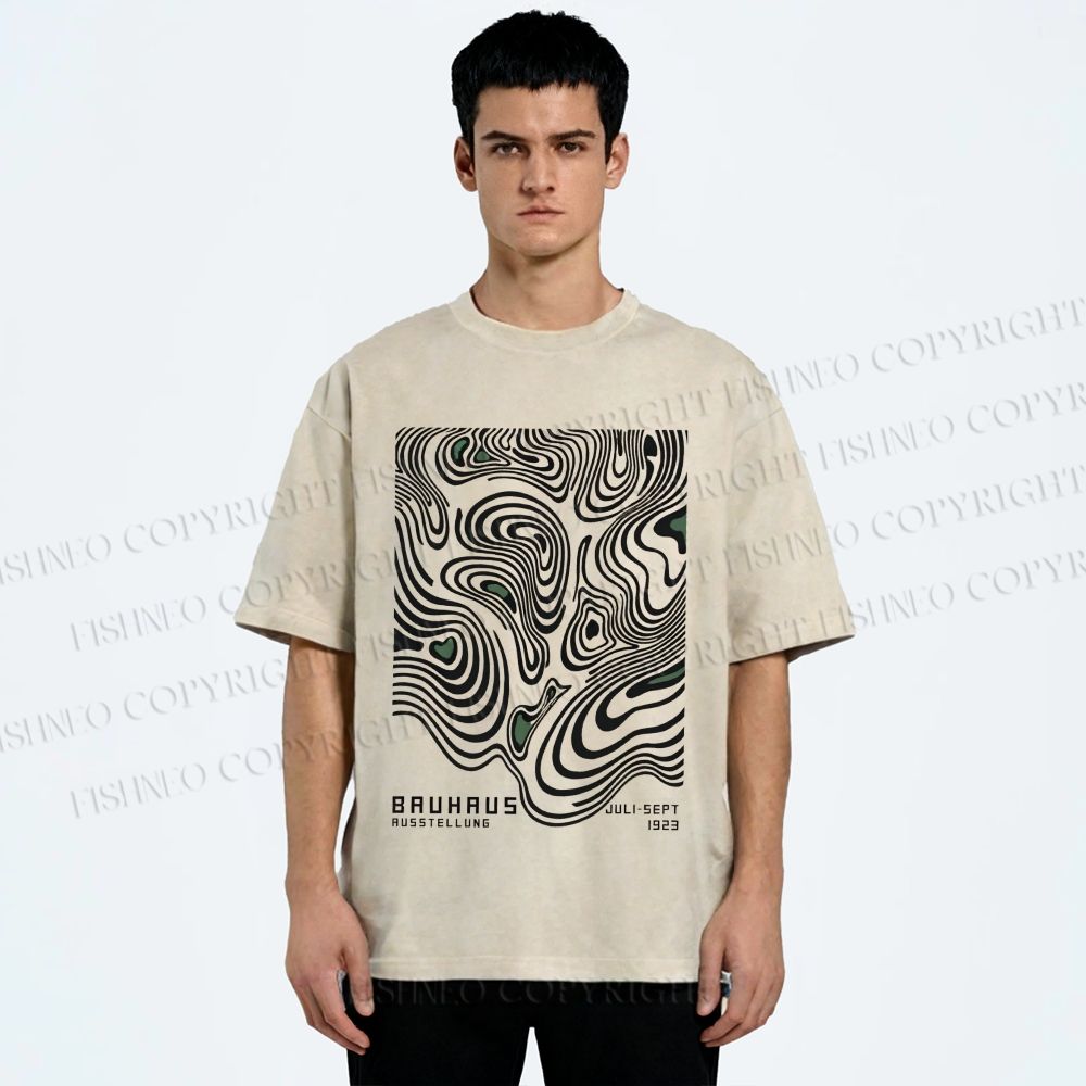 Unisex Bauhaus Art Geometry Printed Washed Tee
