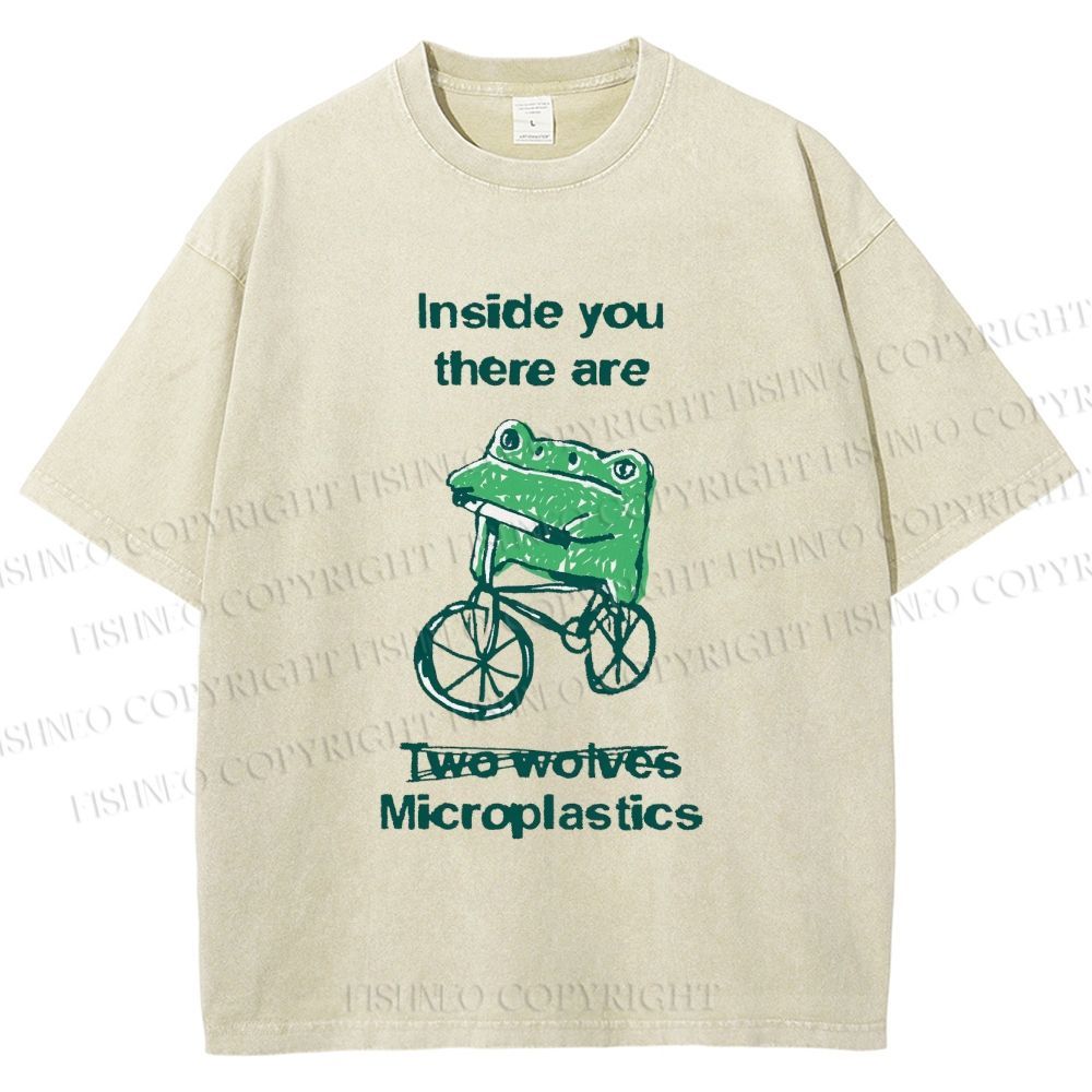Unisex Bicycle Frog Printed Washed Tee