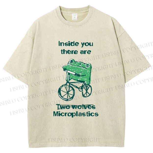 Unisex Bicycle Frog Printed Washed Tee