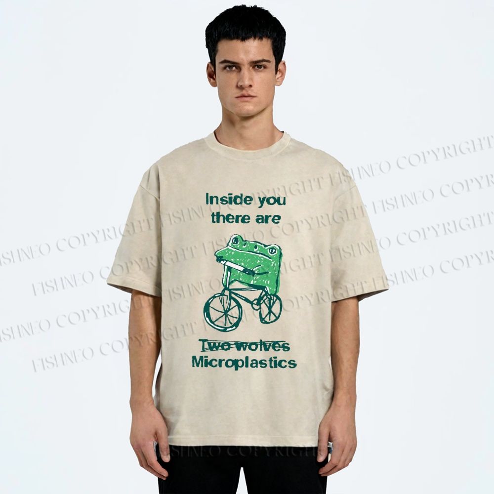 Unisex Bicycle Frog Printed Washed Tee