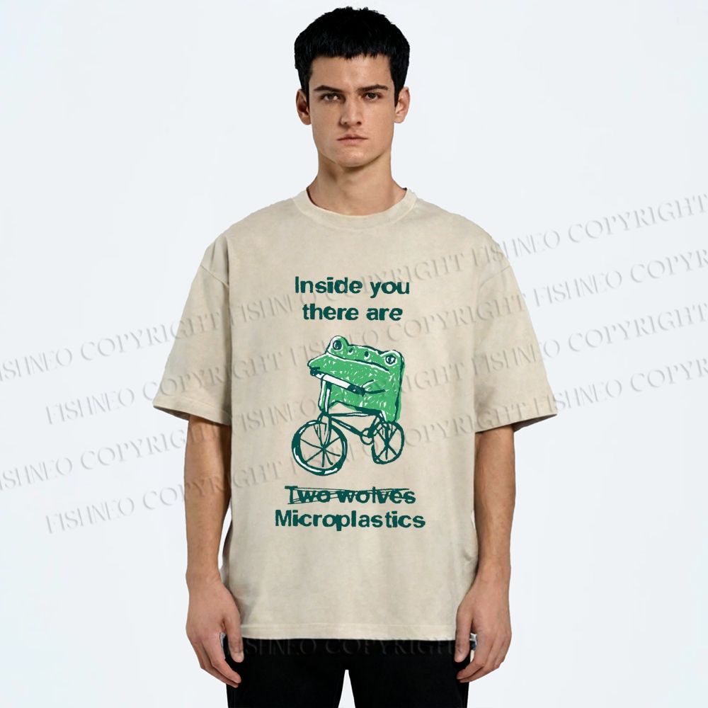 Unisex Bicycle Frog Printed Washed Tee