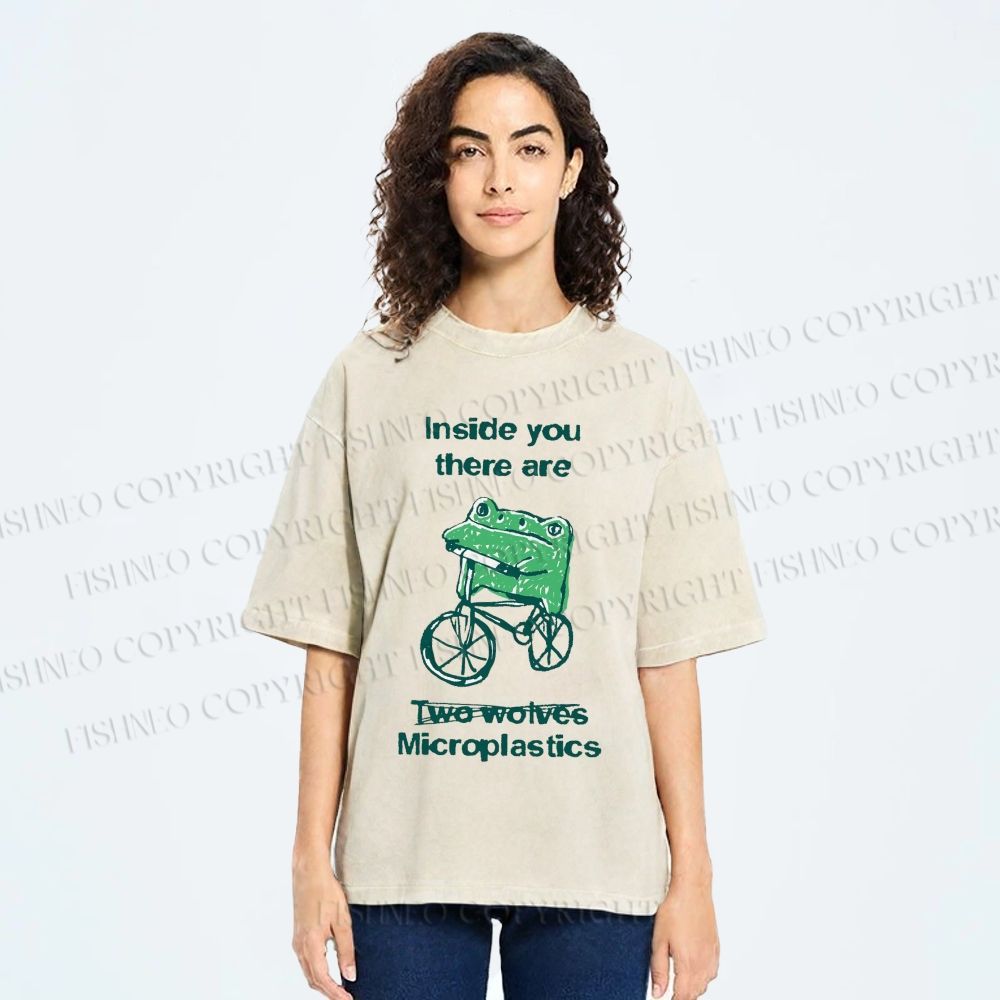 Unisex Bicycle Frog Printed Washed Tee