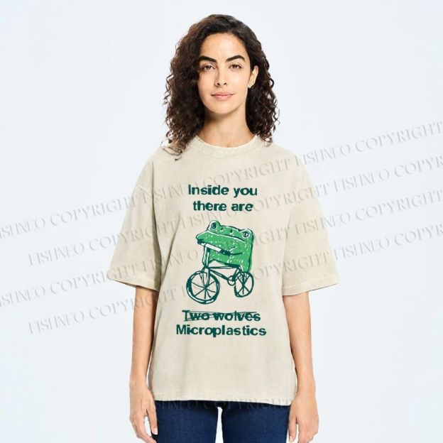 Unisex Bicycle Frog Printed Washed Tee